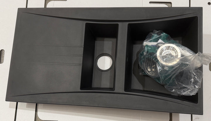 Liquida SEV150BL 1.5 Bowl Composite Reversible Black Kitchen Sink - GRADED