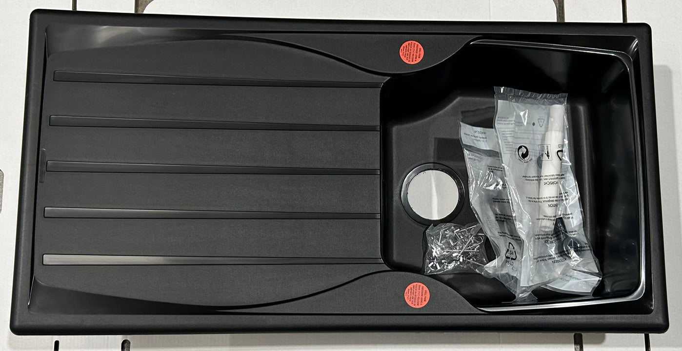 Liquida CMP10BL 1.0 Bowl Reversible Black Kitchen Sink And Waste Kit - GRADED