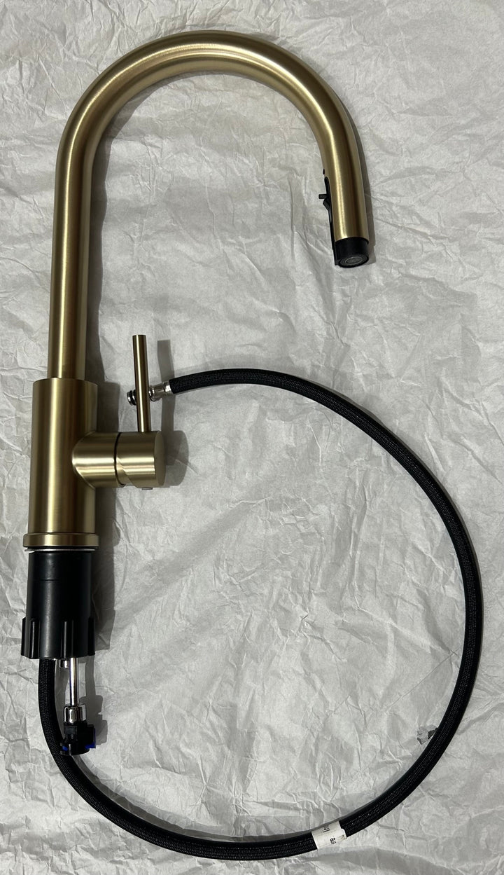 Liquida EPO11BR Brushed Brass Swan Neck Pull - Out Kitchen Tap - GRADED
