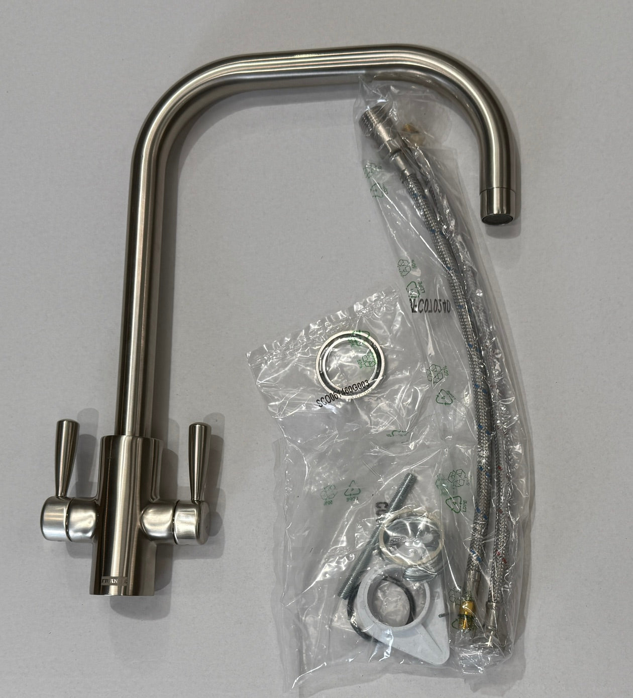 Franke Ascona U Spout Silk Steel Kitchen Tap Twin Lever Swivel Mixer - GRADED