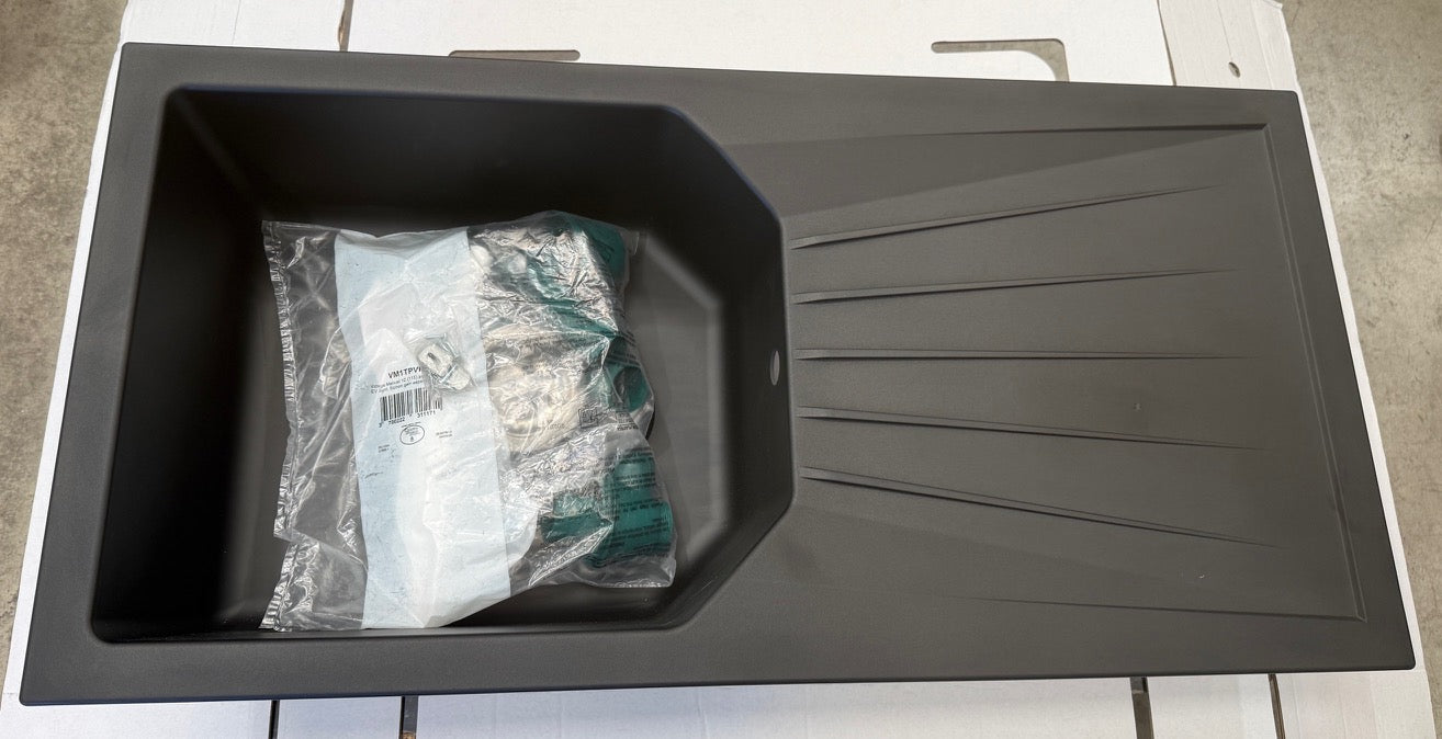 Liquida AGV100BL 1.0 Bowl Reversible Composite Black Kitchen Sink - GRADED