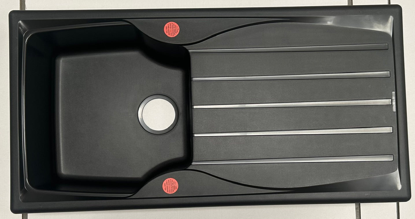 Liquida CMP10BL 1.0 Bowl Reversible Black Kitchen Sink And Waste Kit