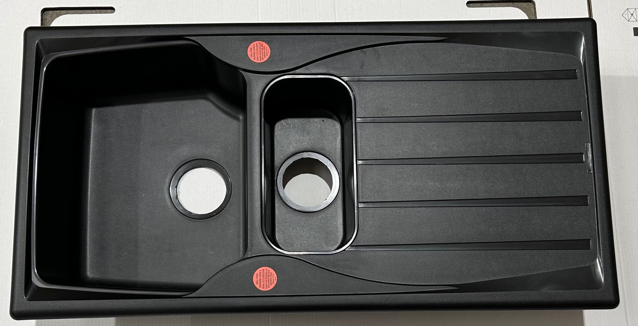 Liquida CMP15BL 1.5 Bowl Reversible Black Kitchen Sink And Waste Kit - Graded