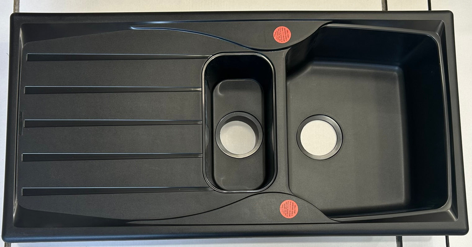Liquida CMP15BL 1.5 Bowl Reversible Black Kitchen Sink And Waste Kit - GRADED