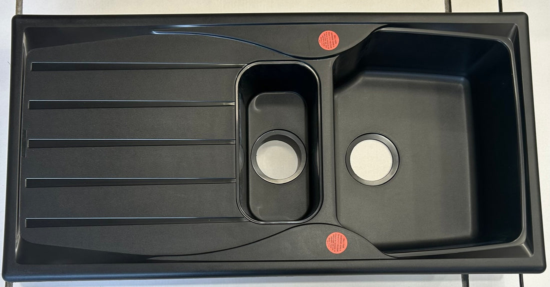 Liquida CMP15BL 1.5 Bowl Reversible Black Kitchen Sink And Waste Kit - GRADED