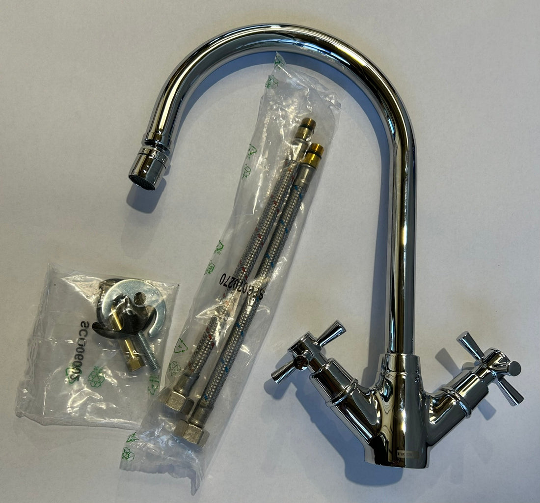 Franke Rotaflow J Spout Traditional Twin Lever Chrome Mixer Tap - GRADED