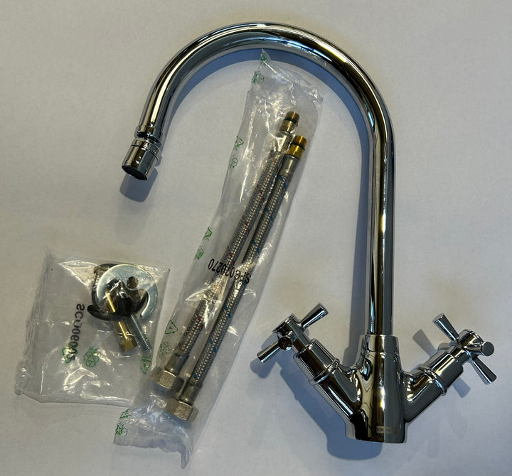 Franke Rotaflow J Spout Traditional Twin Lever Chrome Mixer Tap - GRADED