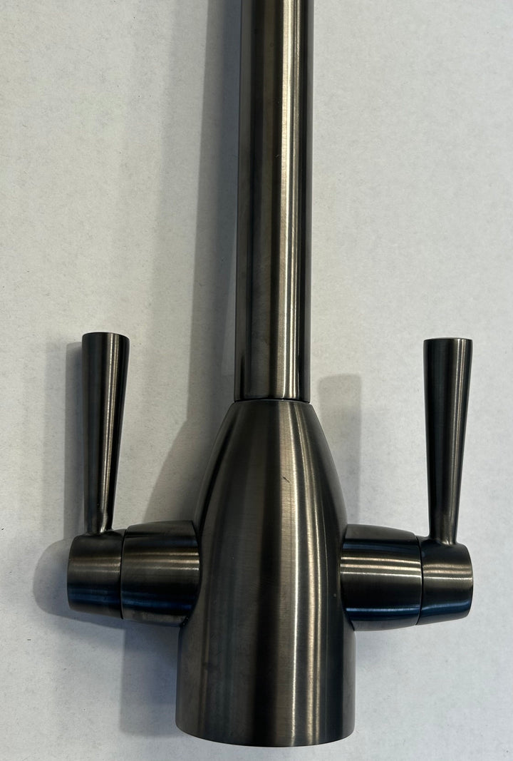 Liquida W05GM Gun Metal Grey Swan Neck Twin Lever Kitchen Mixer Tap - GRADED