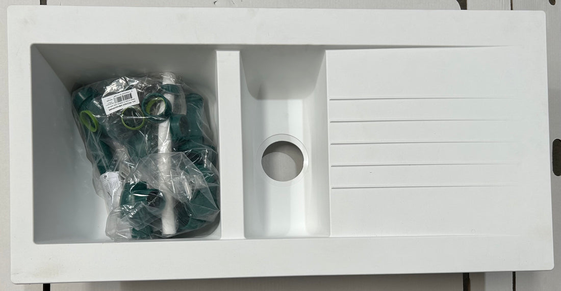 Liquida KAV150WH 1.5 Bowl Composite Reversible White Kitchen Sink - GRADED