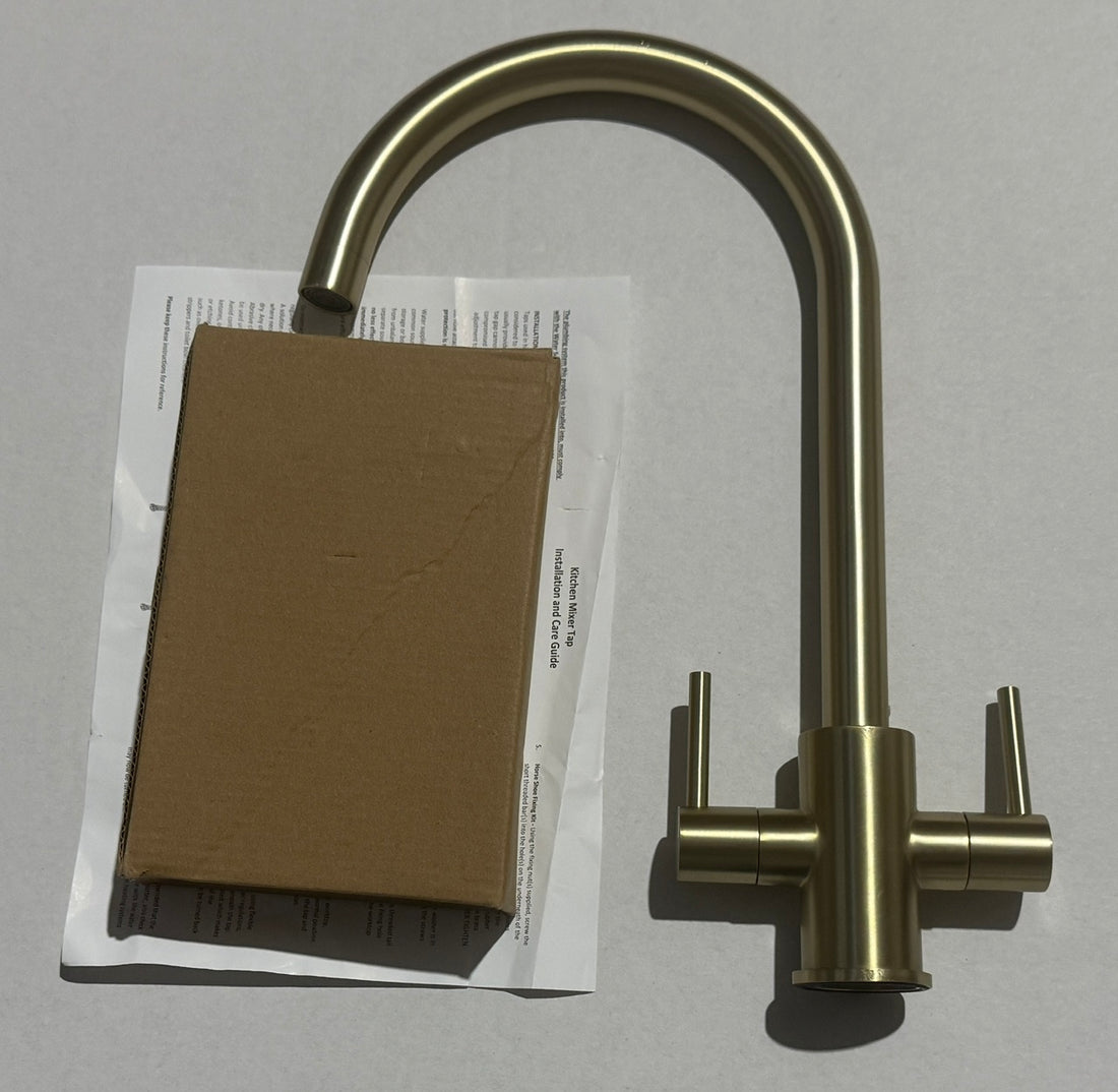Liquida AD399BR Brushed Brass Swan Neck Twin Lever Mixer Tap - GRADED