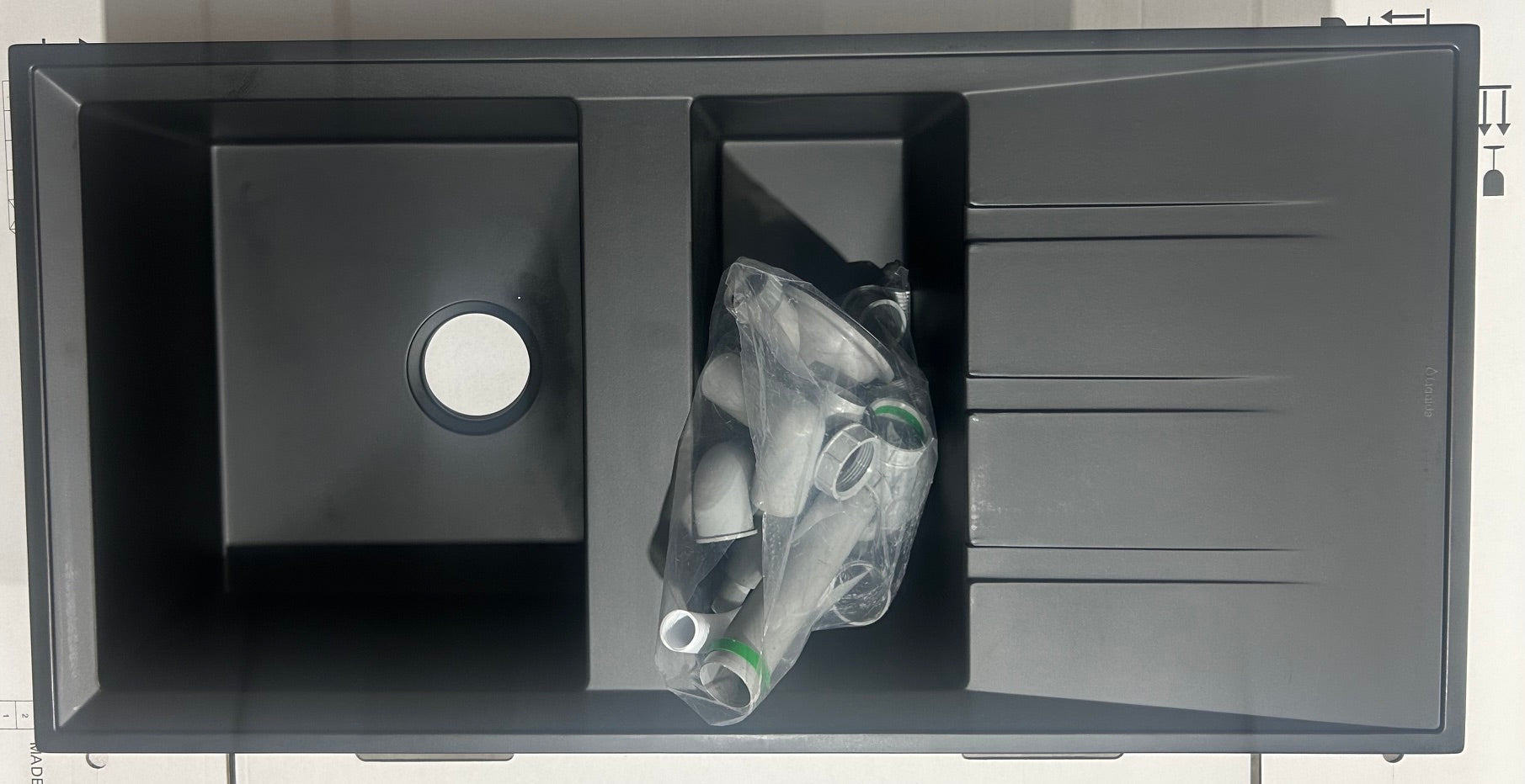 Liquida SEN150BL 1.5 Bowl Black Granite Reversible Kitchen Sink - GRADED