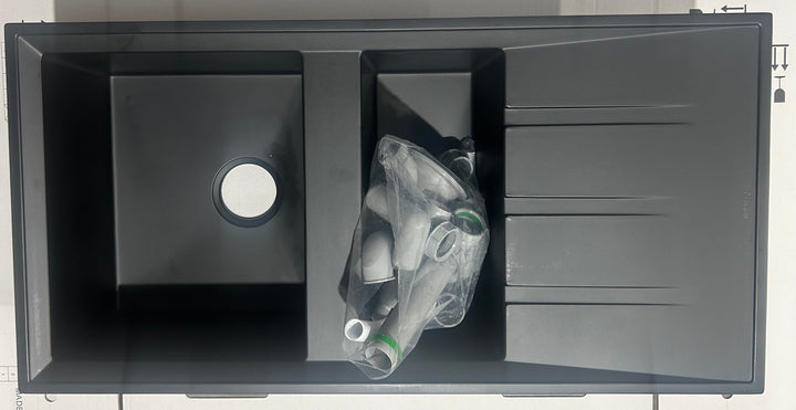 Liquida SEN150BL 1.5 Bowl Black Granite Reversible Kitchen Sink - GRADED