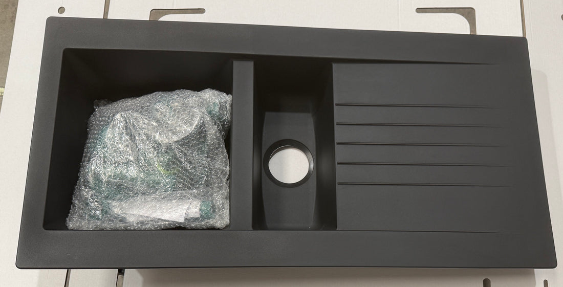 Liquida KAV150BL 1.5 Bowl Composite Reversible Black Kitchen Sink - GRADED