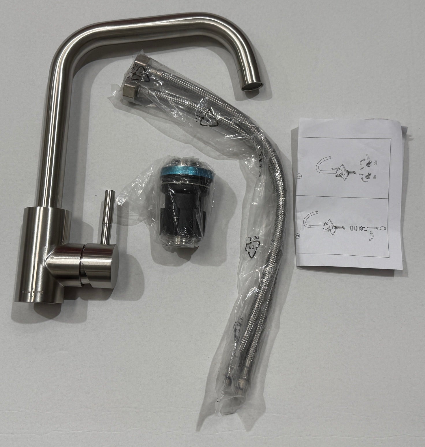 Reginox Salina BN Brushed Nickel Single Lever Square Neck Kitchen Tap - GRADED