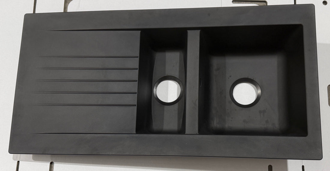 Liquida KAV150BL 1.5 Bowl Composite Reversible Black Kitchen Sink - GRADED