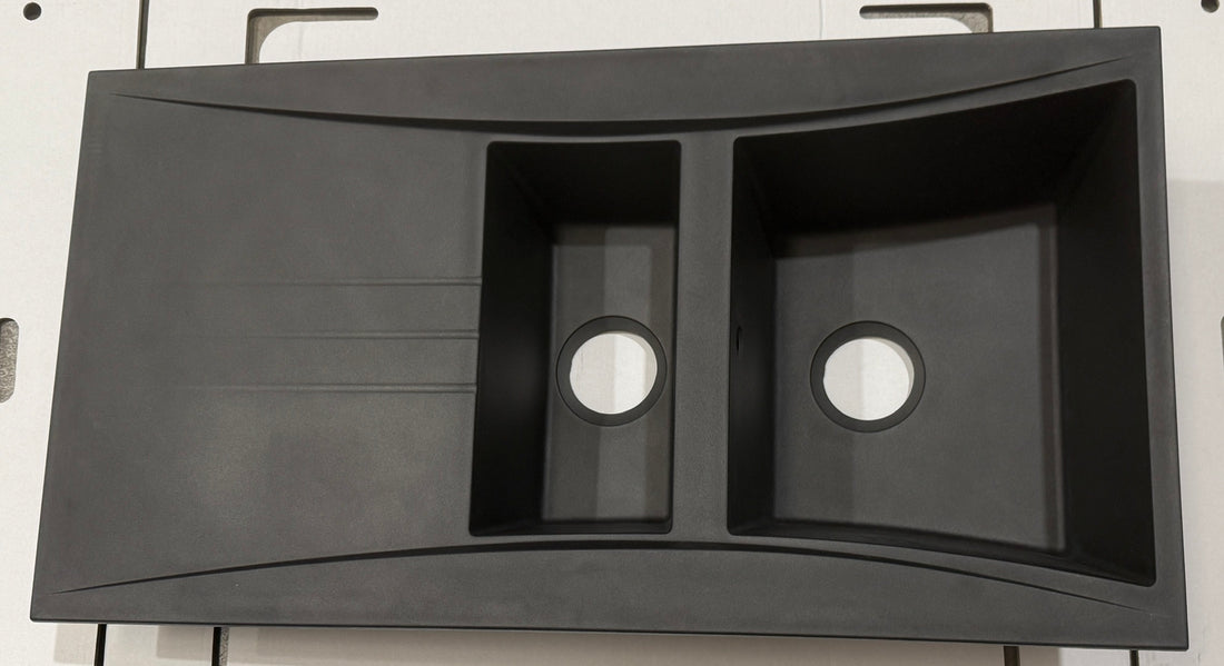 Liquida SEV150BL 1.5 Bowl Composite Reversible Black Kitchen Sink - GRADED