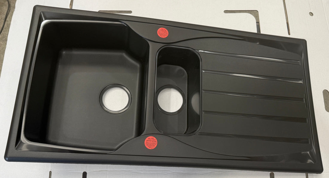 Liquida CMP15BL 1.5 Bowl  Black Reversible Kitchen Sink And Waste Kit - GRADED