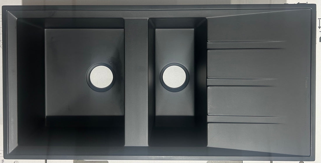 Liquida SEN150BL 1.5 Bowl Black Granite Reversible Kitchen Sink - GRADED