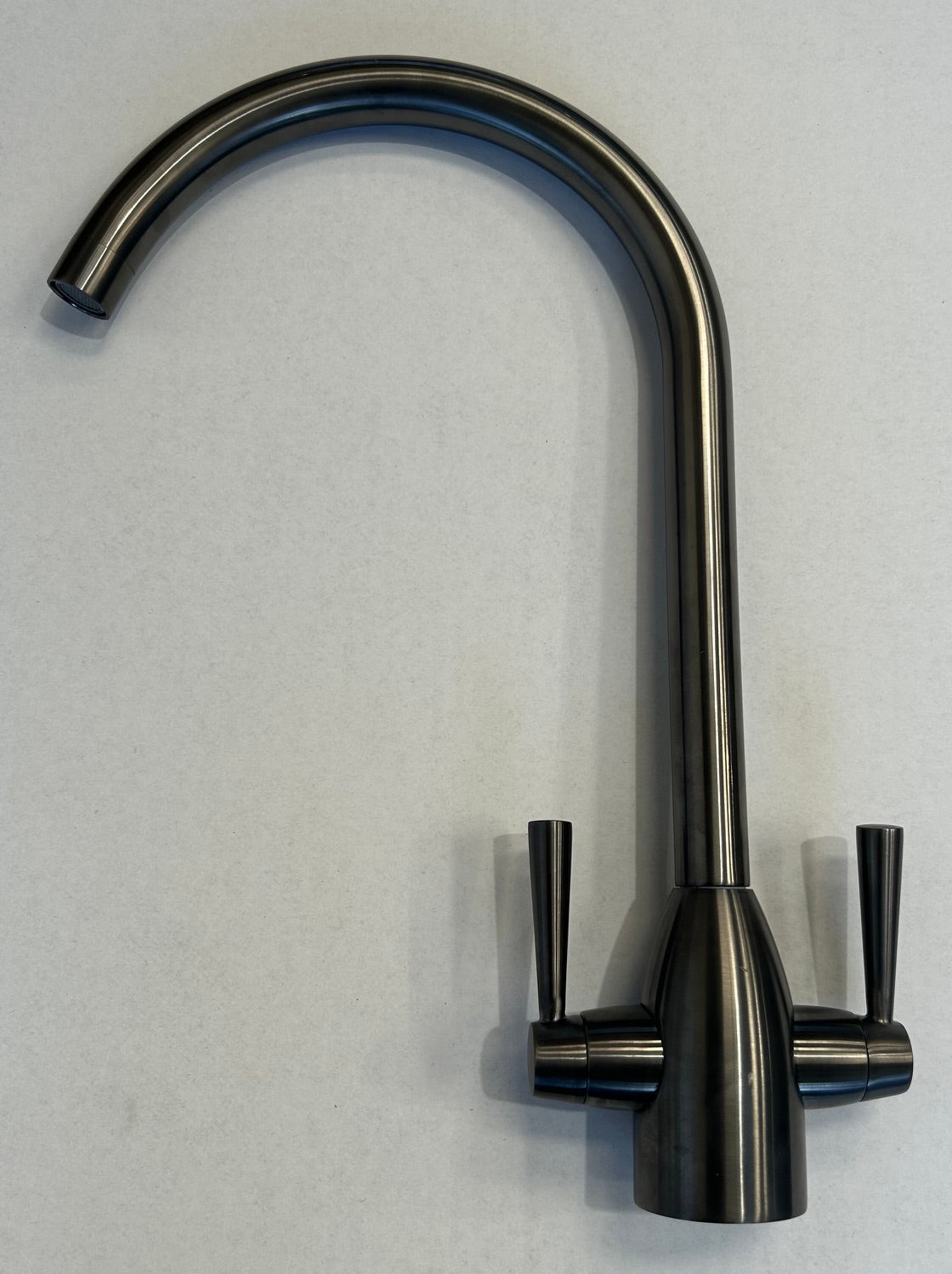 Liquida W05GM Gun Metal Grey Swan Neck Twin Lever Kitchen Mixer Tap - GRADED
