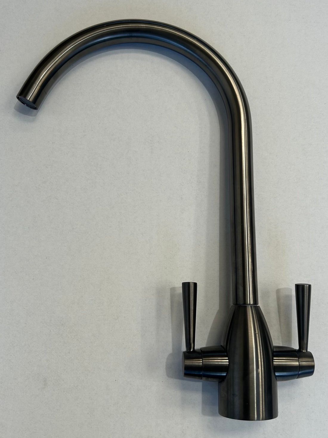 Liquida W05GM Gun Metal Grey Swan Neck Twin Lever Kitchen Mixer Tap - GRADED