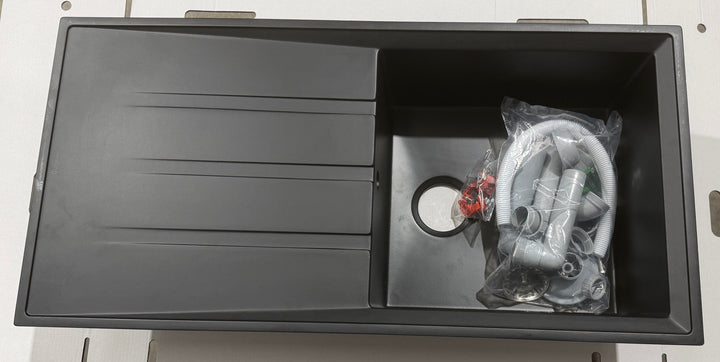 Liquida SEN100BL 1.0 Bowl Black Granite Reversible Kitchen Sink - GRADED