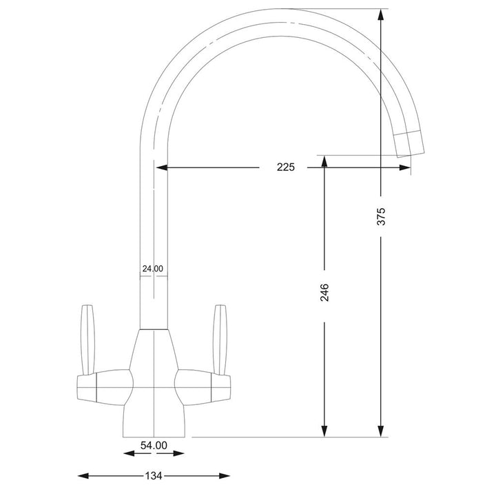 Liquida LC02GR Swan Neck Twin Lever Swivel Chrome and Grey Kitchen Mixer Tap