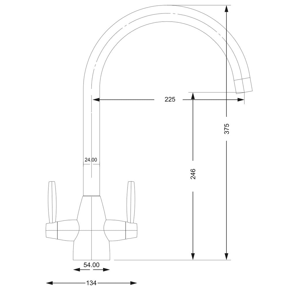 Liquida LC02GR Swan Neck Twin Lever Swivel Chrome and Grey Kitchen Mixer Tap