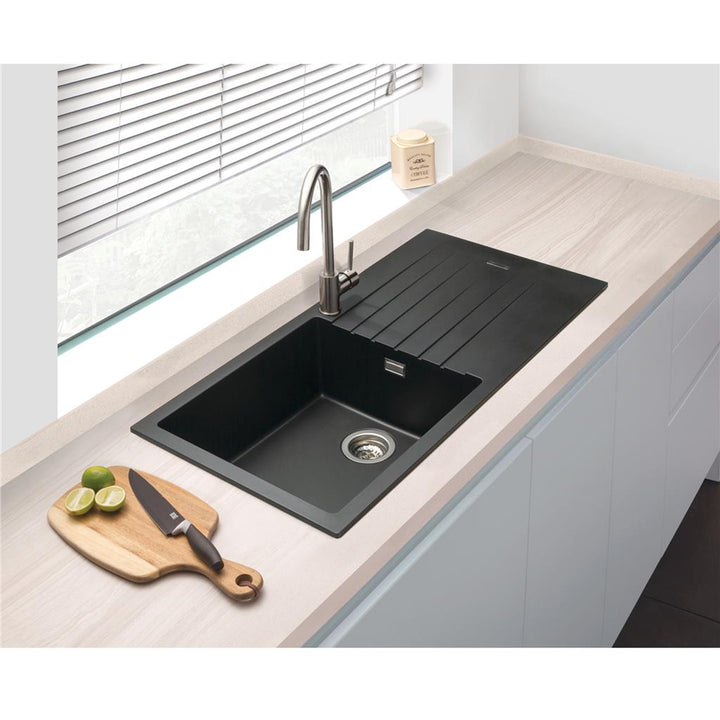 Liquida LG100BL 1 Bowl Reversible Black Granite Kitchen Sink 1000x500mm