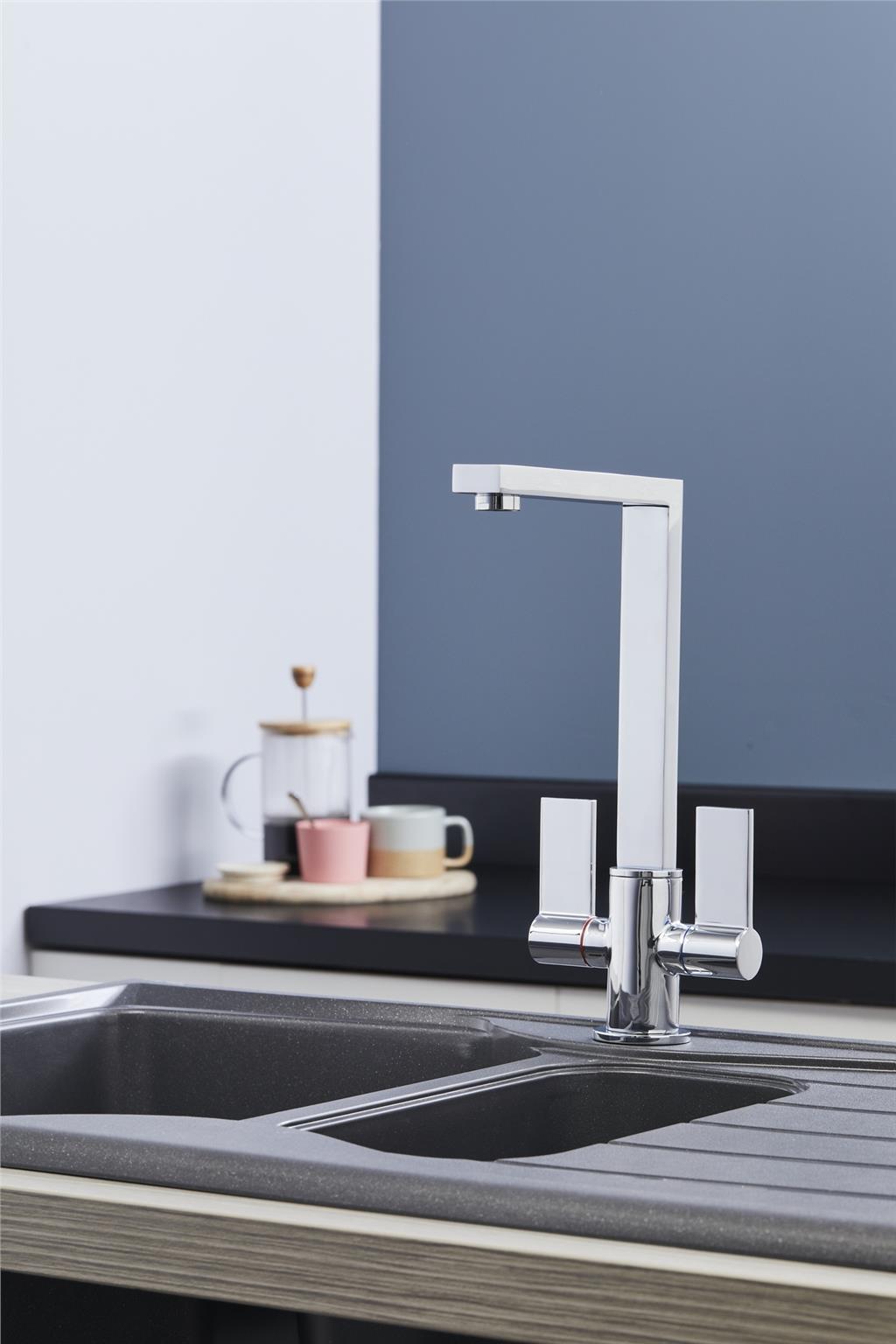 Liquida W17CH Twin Lever 360 Degree Swivel Spout Chrome Kitchen Mixer Tap