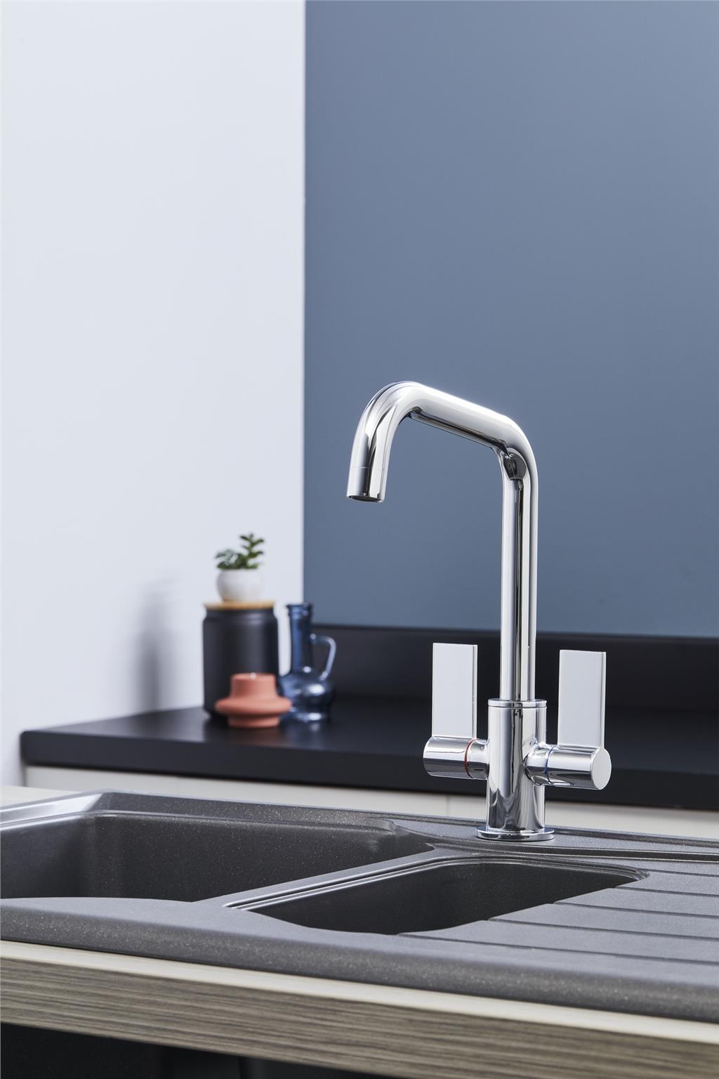 Liquida W18CH Twin Lever D Shape 360 Swivel Spout Chrome Kitchen Mixer Tap