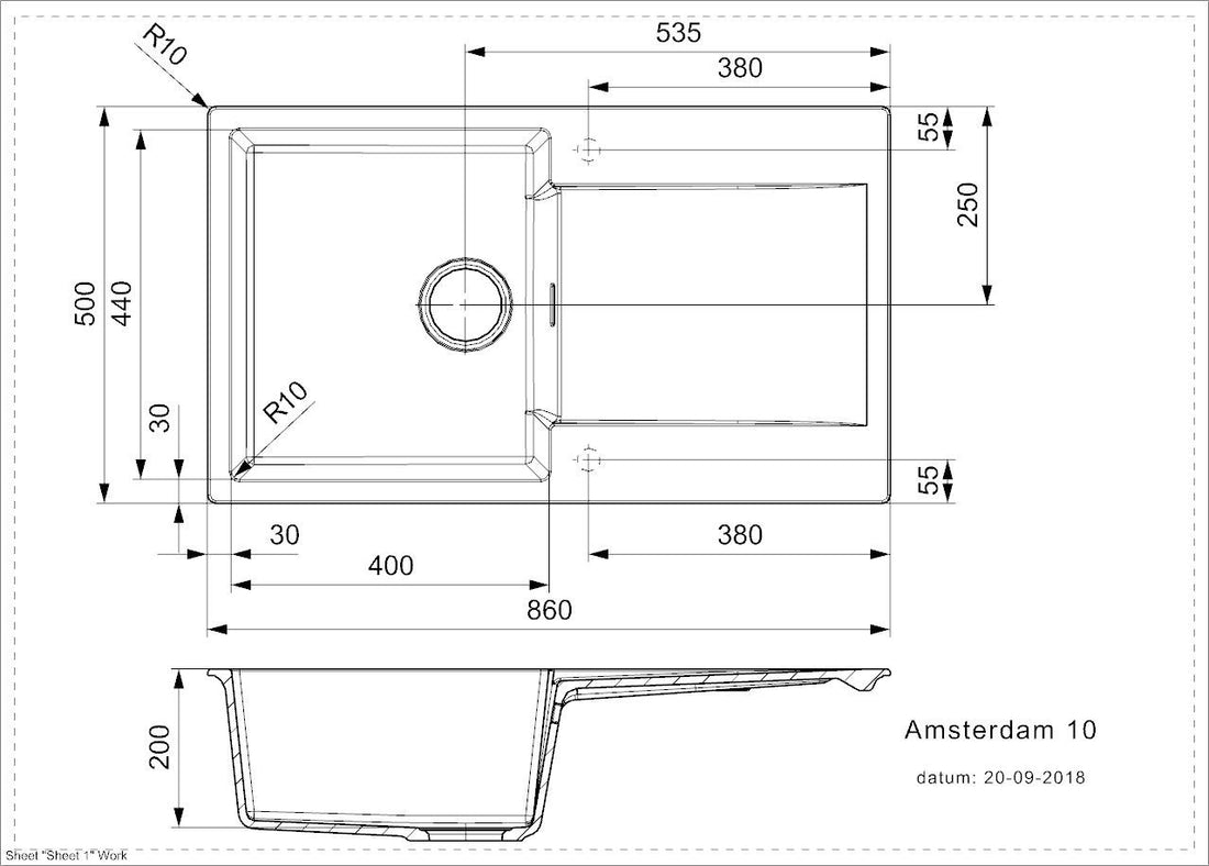 Reginox Amsterdam 10PW 1.0 Bowl Granite Reversible Inset White Kitchen Sink