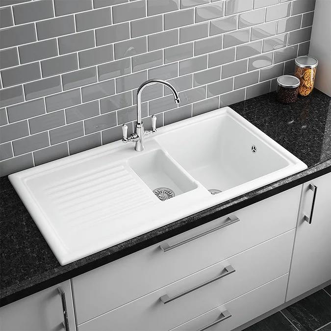 Reginox RL 301CW White 1.5 Bowl Inset Reversible Ceramic Kitchen Sink