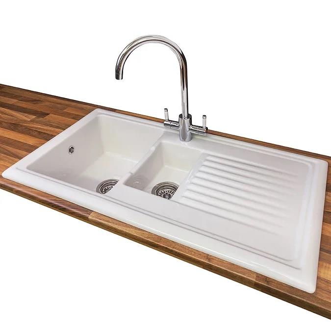 Reginox RL 301CW White 1.5 Bowl Inset Reversible Ceramic Kitchen Sink