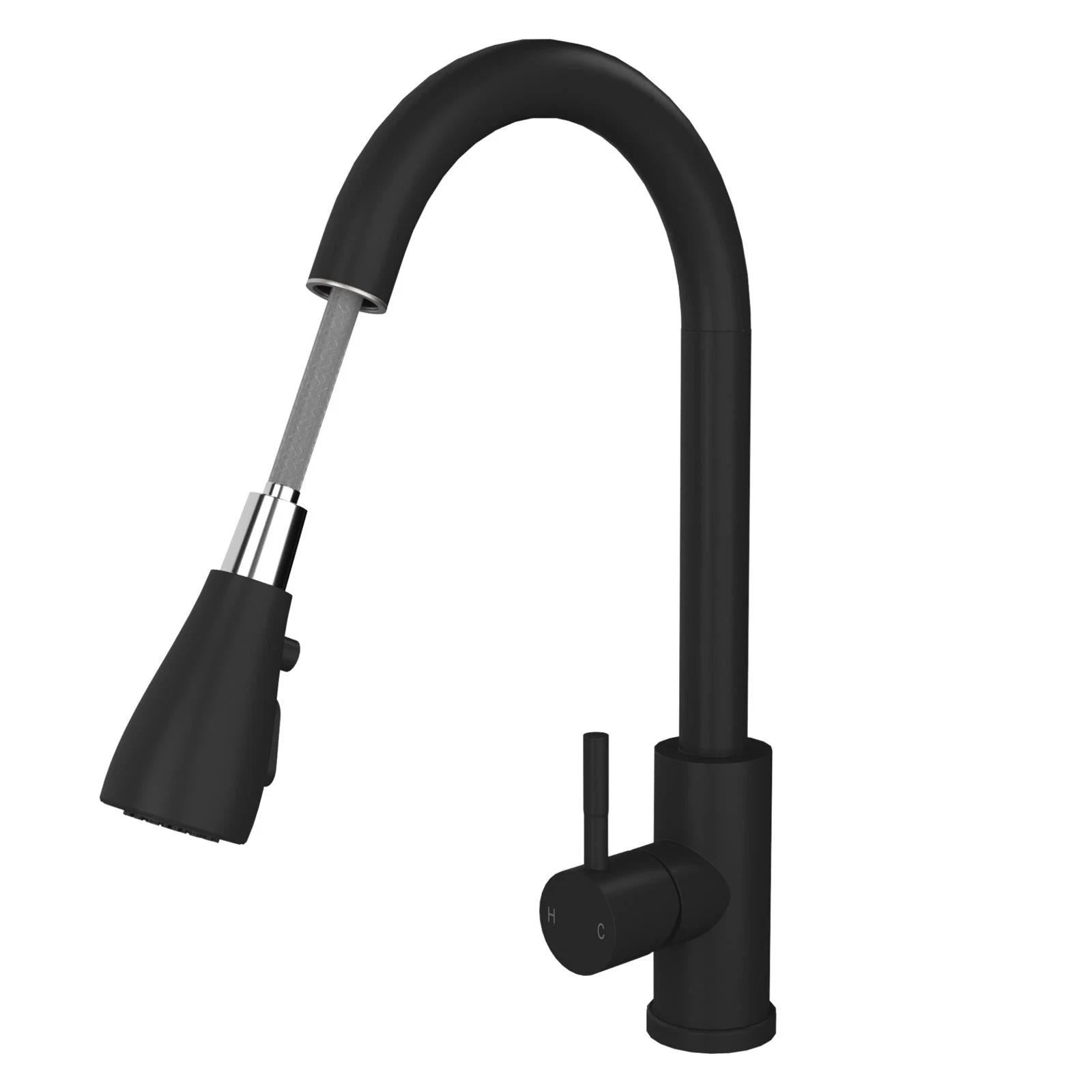 Liquida CMP15BL 1.5 Bowl Reversible Black Kitchen Sink And Pull Out KPO11MB Tap