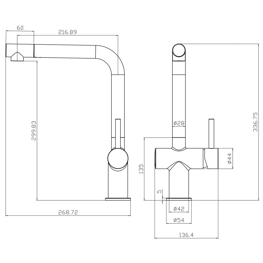 Liquida W15CP Single Lever Swivel Spout Pull Out Copper Kitchen Mixer Tap