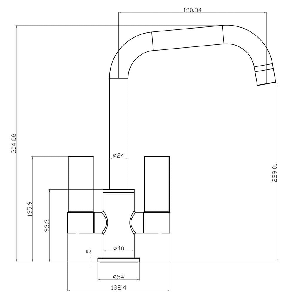 Liquida W18BN Twin Lever D Shape 360 Degree Brushed Nickel Kitchen Tap