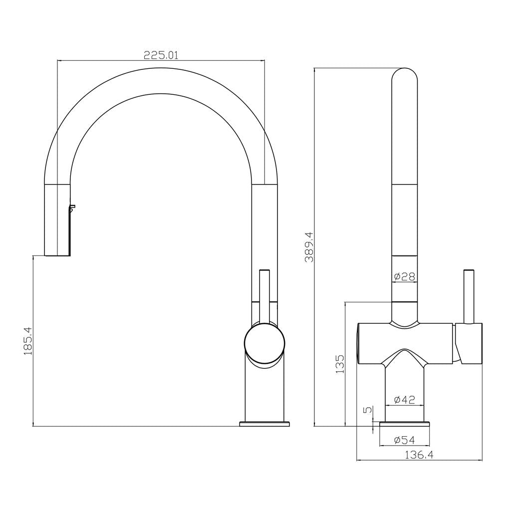 Liquida W19BG Brushed Gold Single Lever Pull Out Head Kitchen Tap